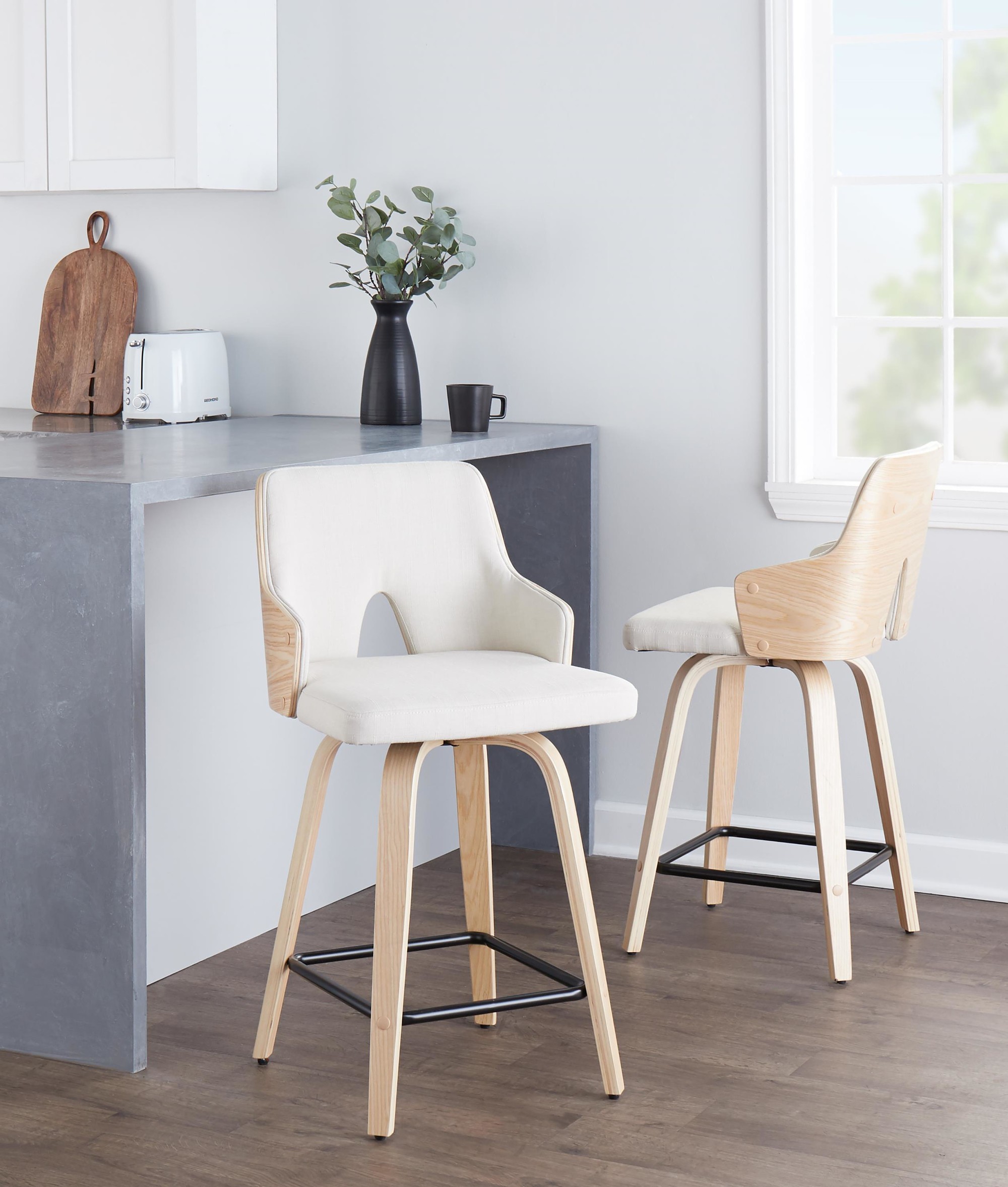 Stella 24 Cream Fabric Contemporary Swivel Counter Stools (Set of 2) 1 Stella 24 Cream Fabric Contemporary Swivel Counter Stools (Set of 2)