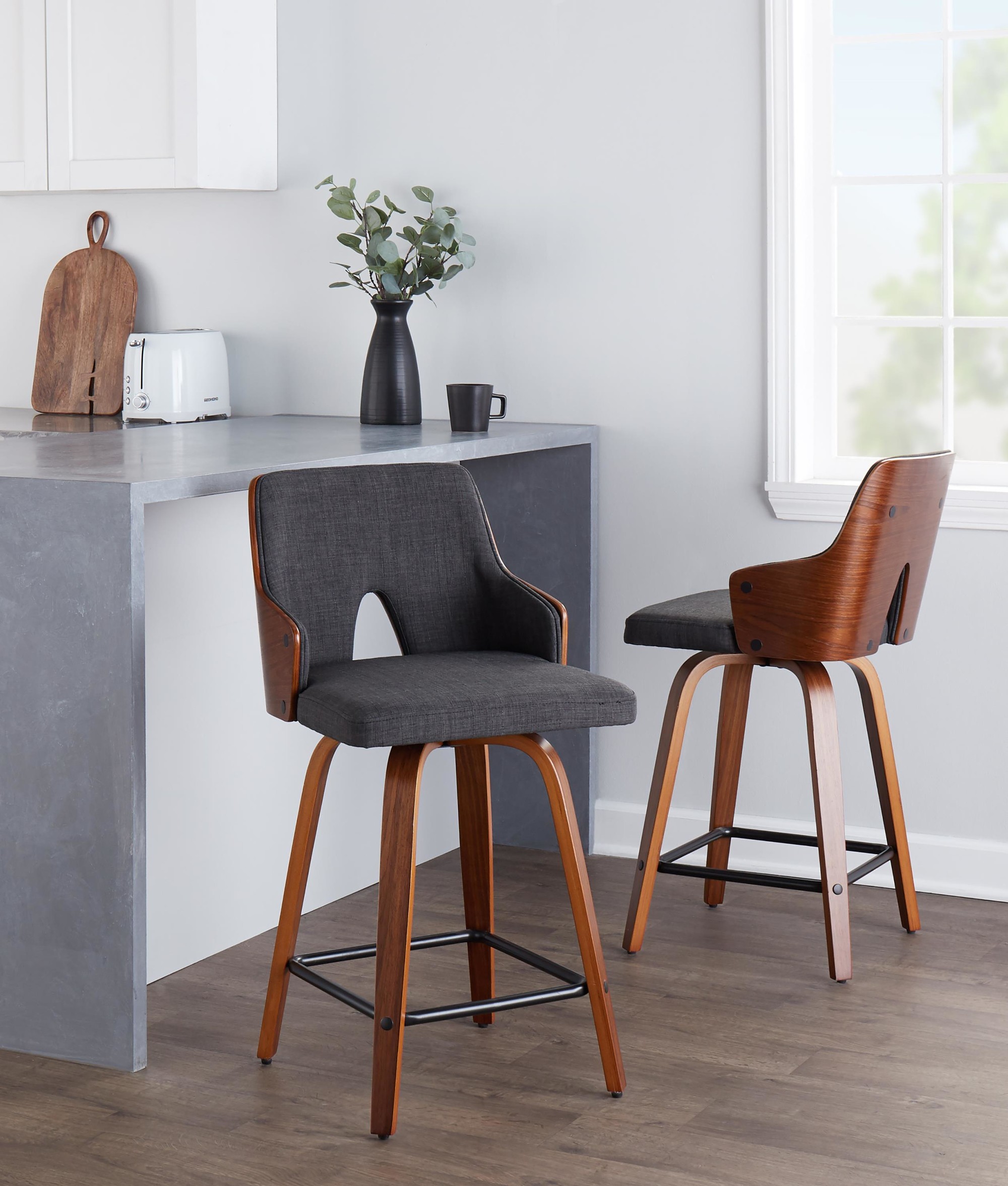 Stella 24 Mid-Century Modern Walnut Swivel Counter Stool (Set of 2) 2 Stella 24 Mid-Century Modern Walnut Swivel Counter Stool (Set of 2) - Image 2