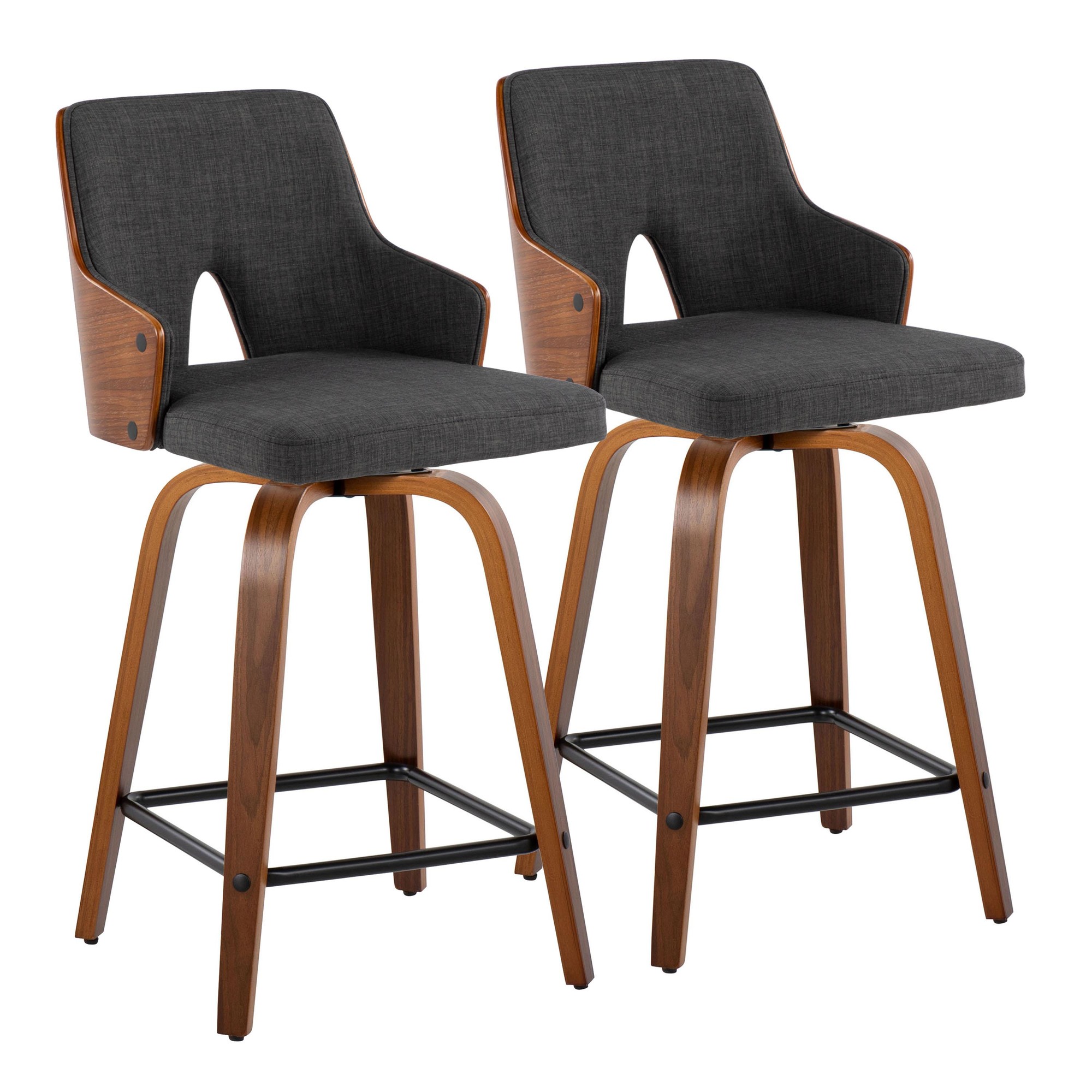 Stella 24 Mid-Century Modern Walnut Swivel Counter Stool (Set of 2) 3 Stella 24 Mid-Century Modern Walnut Swivel Counter Stool (Set of 2) - Image 3