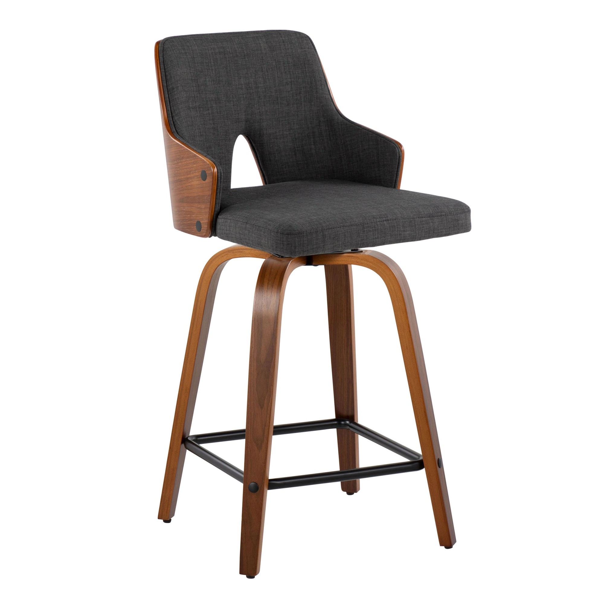 Stella 24 Mid-Century Modern Walnut Swivel Counter Stool (Set of 2) 4 Stella 24 Mid-Century Modern Walnut Swivel Counter Stool (Set of 2) - Image 4