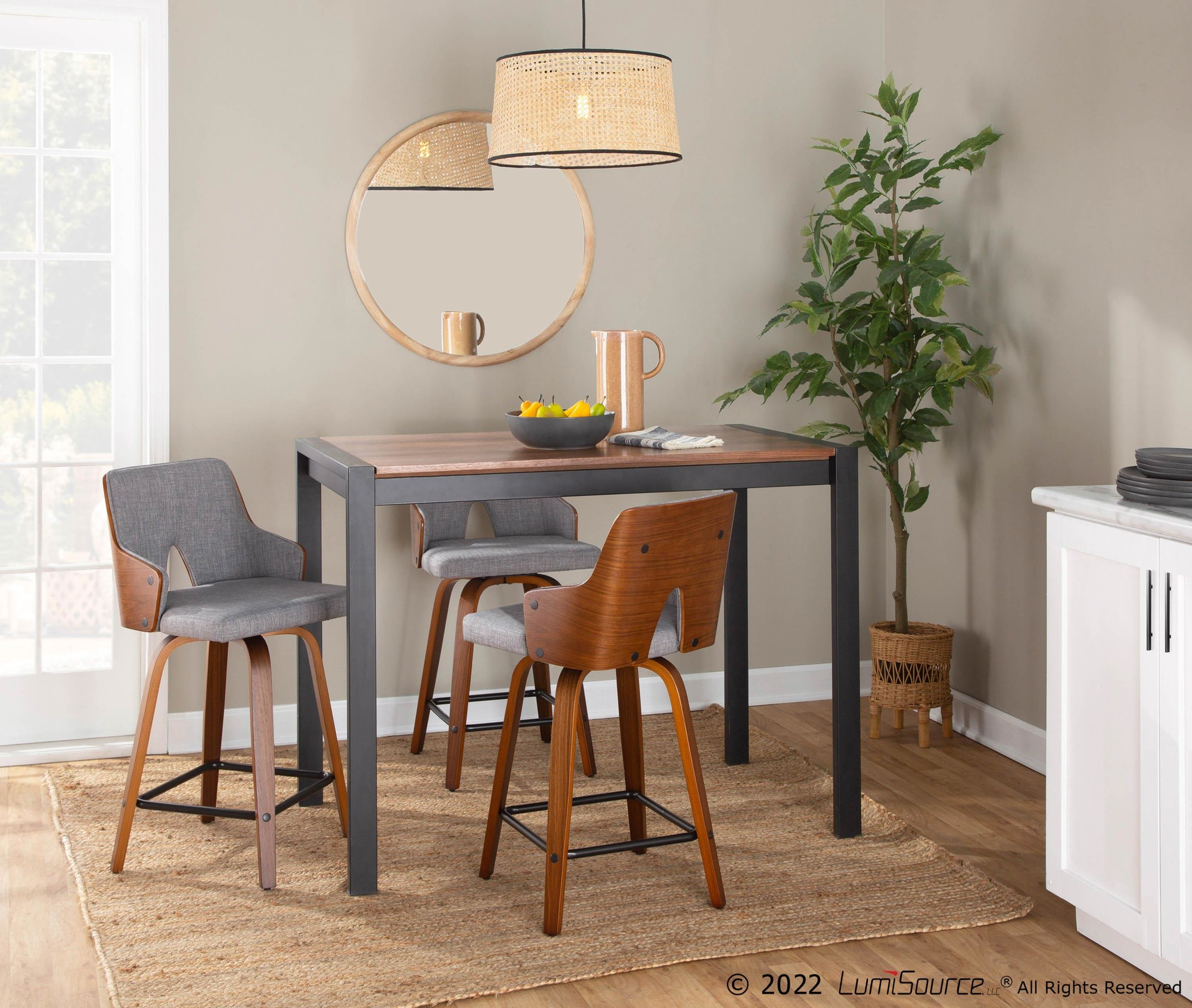 Stella 24 Mid-Century Modern Walnut/Grey Swivel Counter Stools (Set of 2) 2 Stella 24 Mid-Century Modern Walnut/Grey Swivel Counter Stools (Set of 2) - Image 2