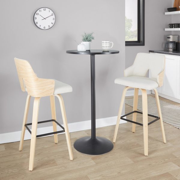 Stella 30 Cream Fabric Natural Wood Contemporary Barstools Set of 2 1