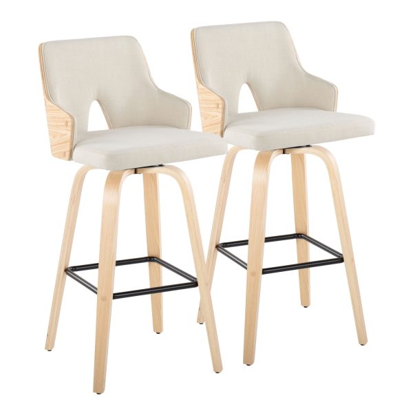 Stella 30 Cream Fabric Natural Wood Contemporary Barstools Set of 2 2