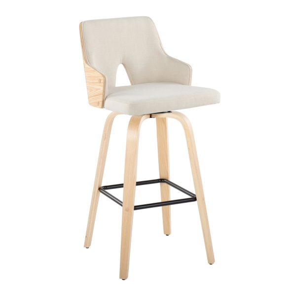 Stella 30 Cream Fabric Natural Wood Contemporary Barstools Set of 2 3