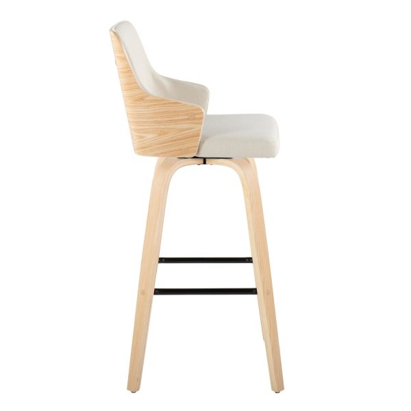 Stella 30 Cream Fabric Natural Wood Contemporary Barstools Set of 2 4