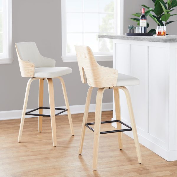 Stella 30 Cream Fabric Natural Wood Contemporary Barstools Set of 2