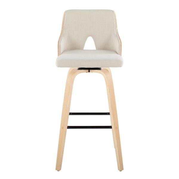 Stella 30 Cream Fabric Natural Wood Contemporary Barstools Set of 2 7