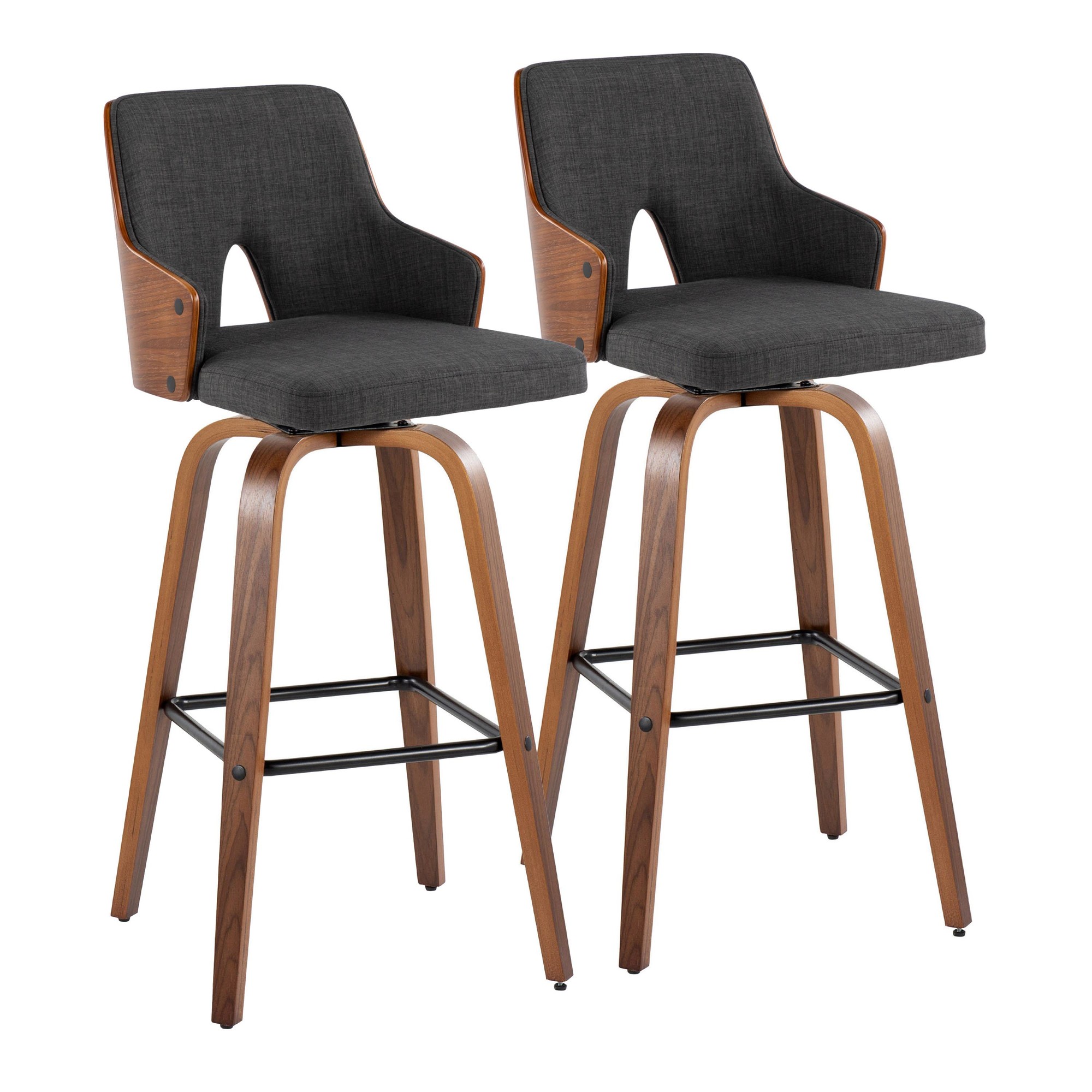 Stella 30 Mid-Century Modern Walnut and Charcoal Barstools (Set of 2) 3 Stella 30 Mid-Century Modern Walnut and Charcoal Barstools (Set of 2) - Image 3