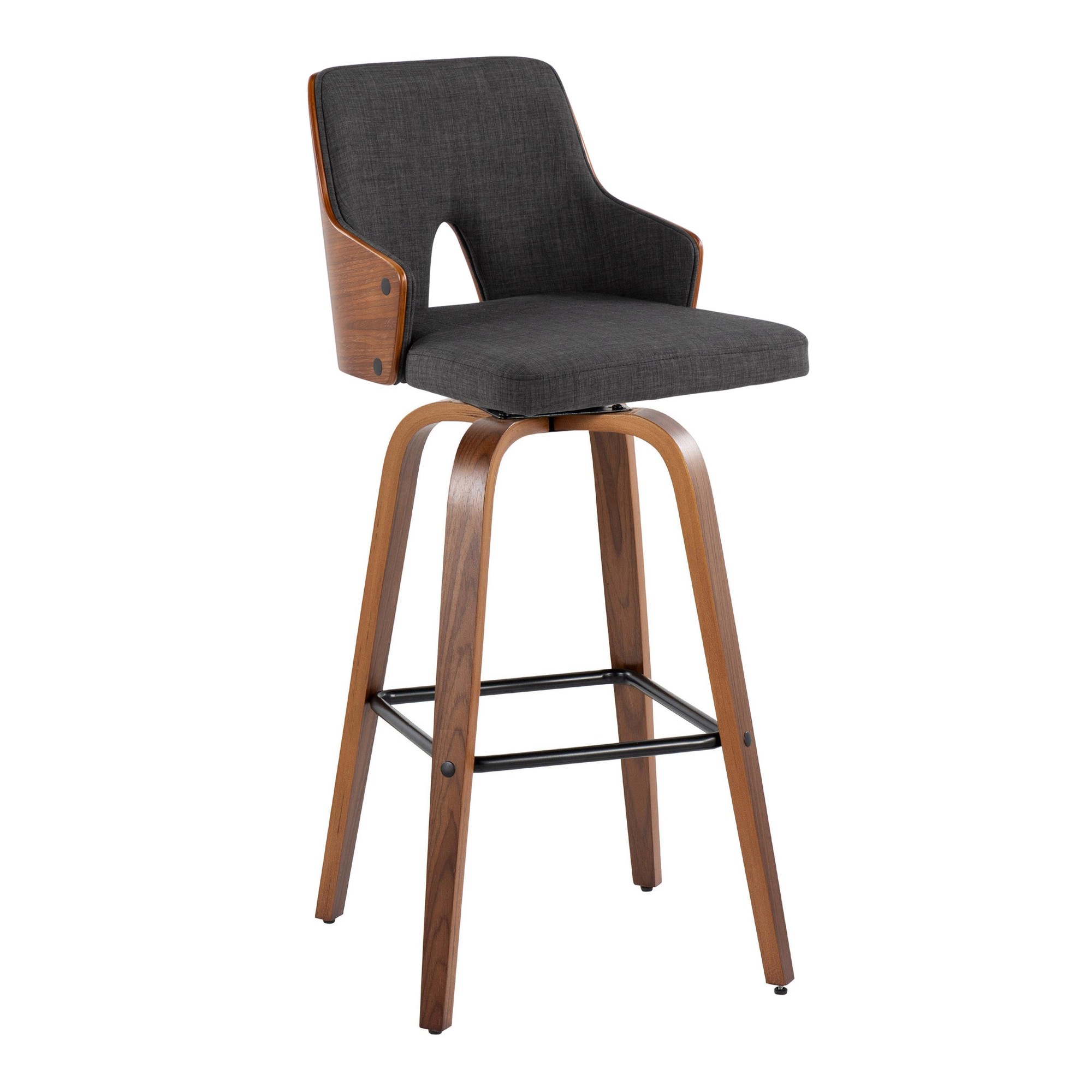 Stella 30 Mid-Century Modern Walnut and Charcoal Barstools (Set of 2) 4 Stella 30 Mid-Century Modern Walnut and Charcoal Barstools (Set of 2) - Image 4