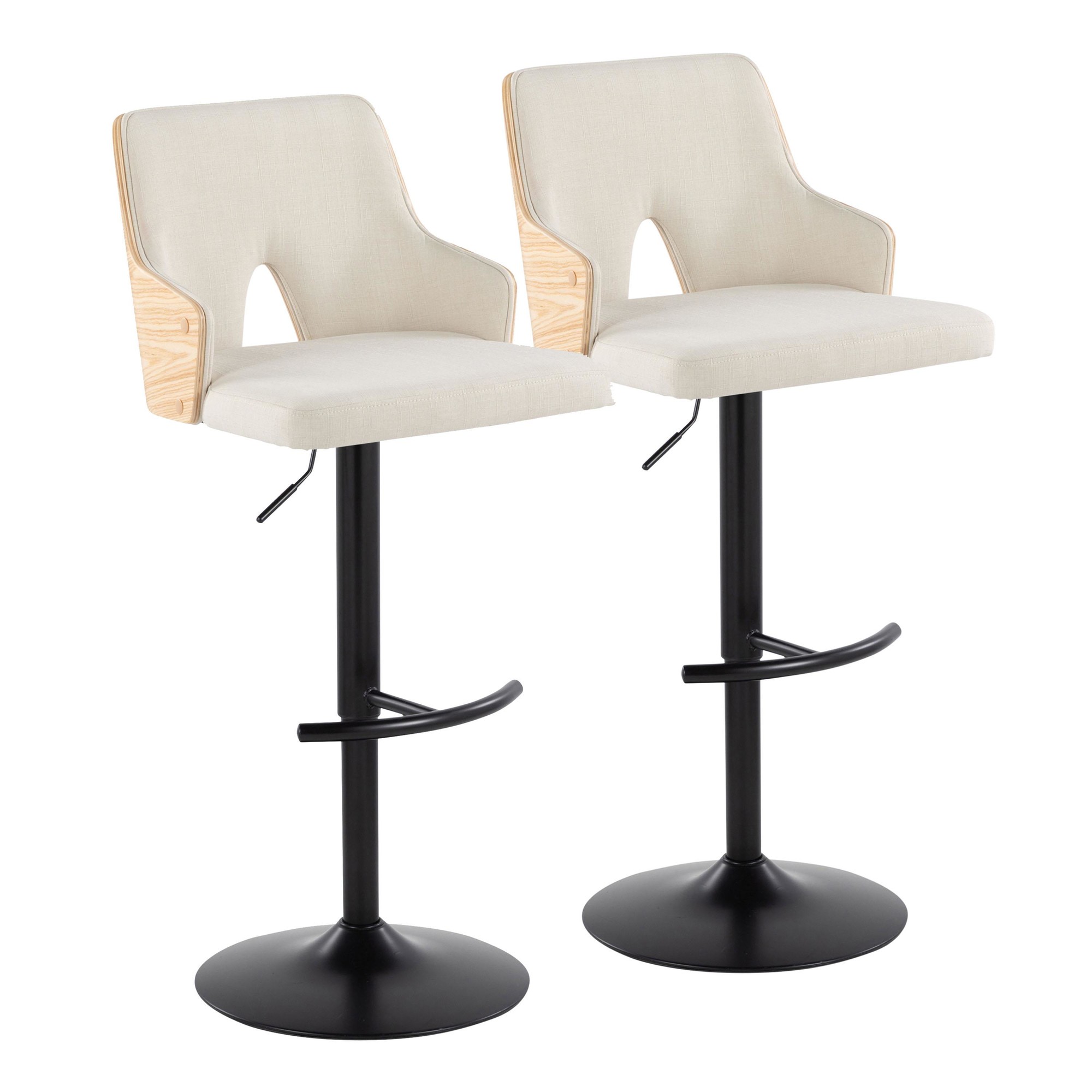 Stella Black Metal Cream Fabric Contemporary Swivel Barstools (Set of 2) 3 Stella Black Metal Cream Fabric Contemporary Swivel Barstools (Set of 2) - Image 3