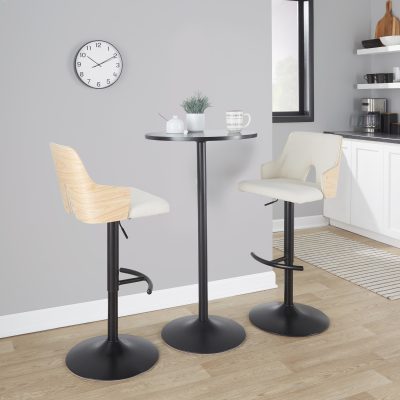 Stella Black Metal Cream Fabric Contemporary Swivel Barstools (Set of 2)