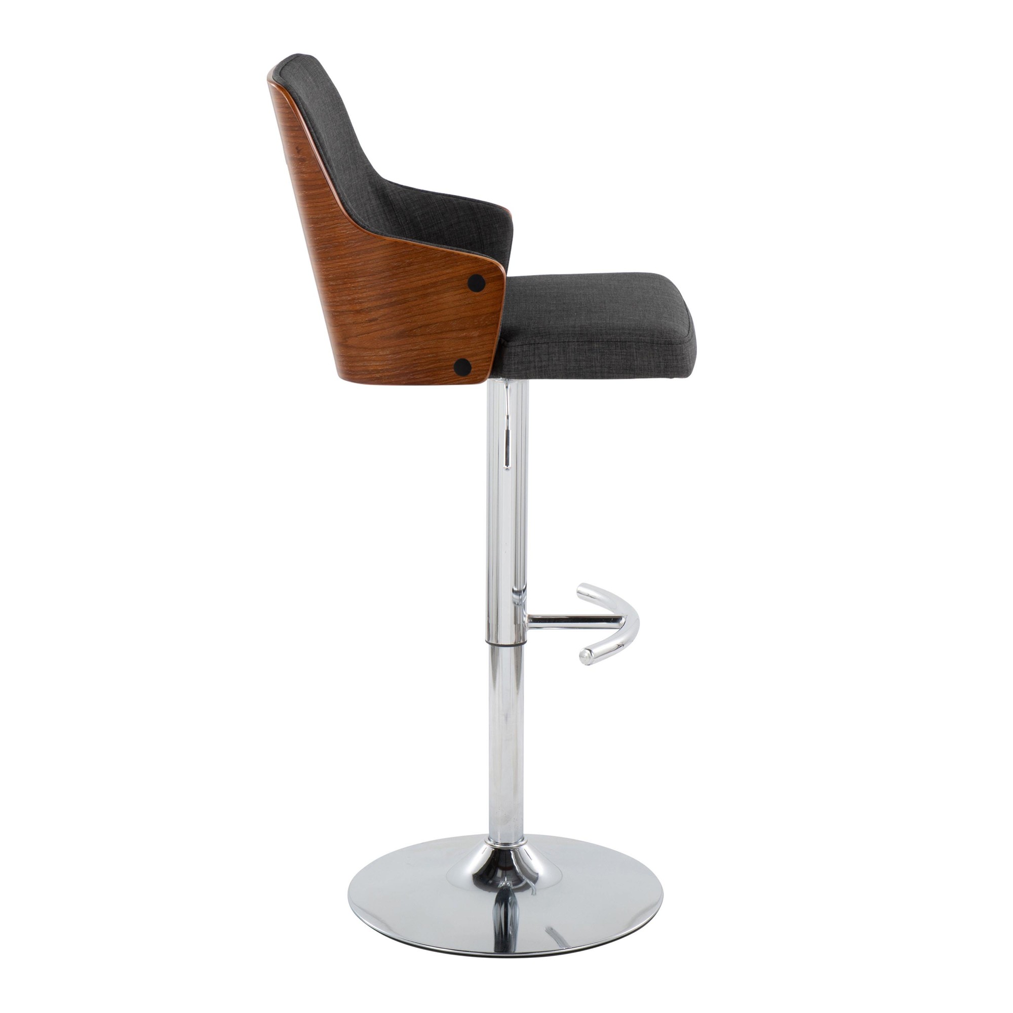 Stella Charcoal Fabric Chrome Contemporary Adjustable Barstools (Set of 2) 5 Stella Charcoal Fabric Chrome Contemporary Adjustable Barstools (Set of 2) - Image 5