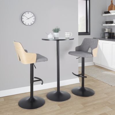 Stella Contemporary Adjustable Swivel Barstools Black Wood Grey (Set of 2) (Set of 2)