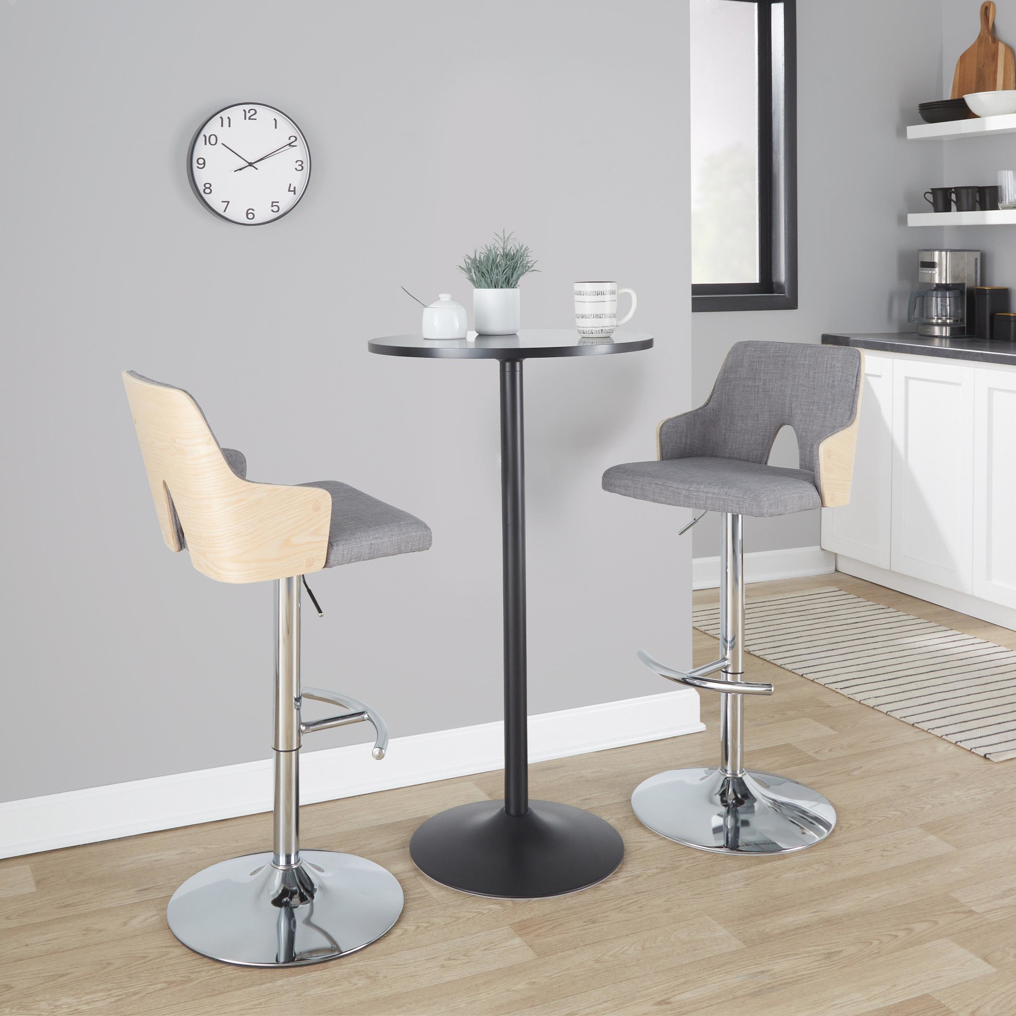 Stella Contemporary Adjustable Swivel Barstools in Grey and Wood (Set of 2) (Set of 2) 2 Stella Contemporary Adjustable Swivel Barstools in Grey and Wood (Set of 2) (Set of 2) - Image 2