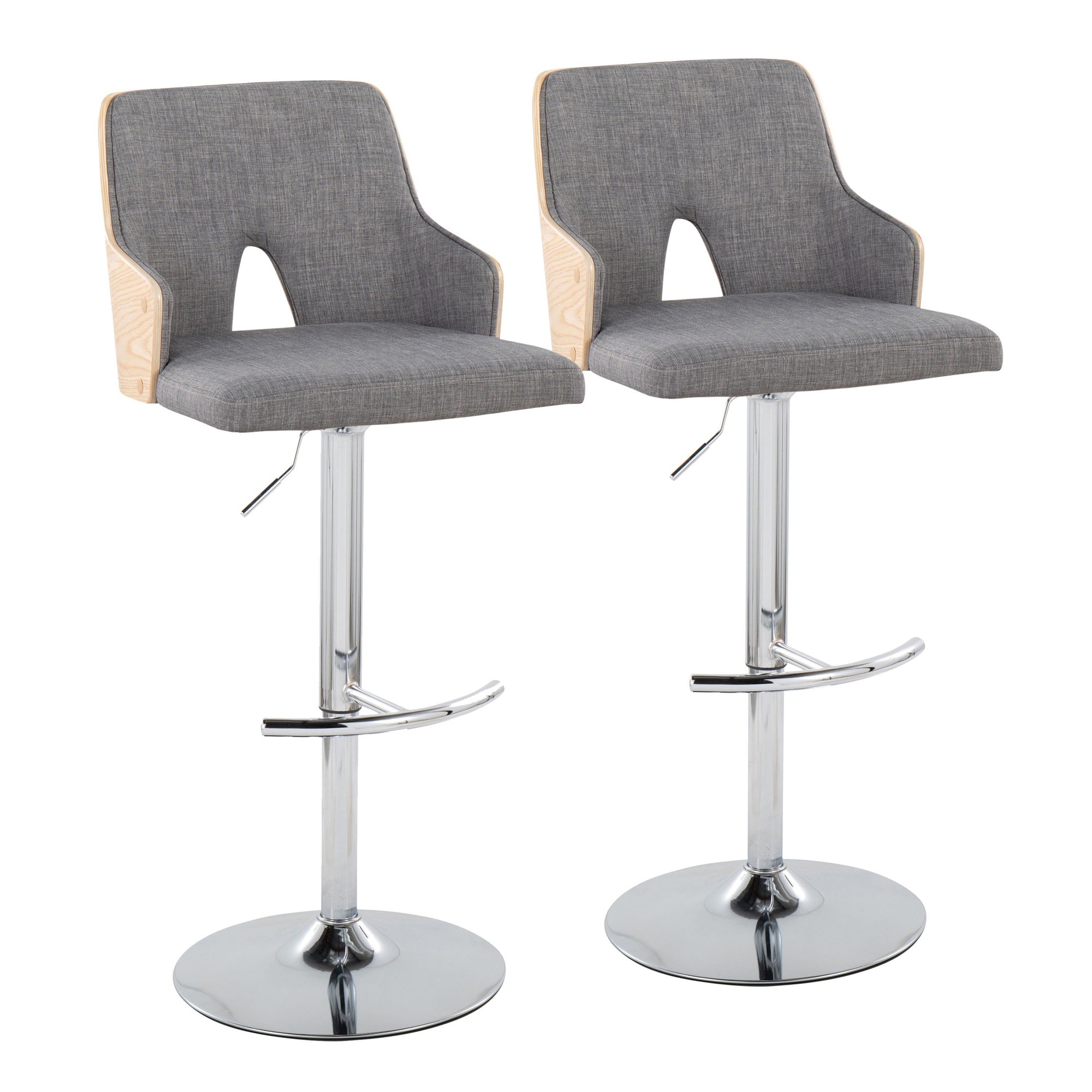 Stella Contemporary Adjustable Swivel Barstools in Grey and Wood (Set of 2) (Set of 2) 3 Stella Contemporary Adjustable Swivel Barstools in Grey and Wood (Set of 2) (Set of 2) - Image 3