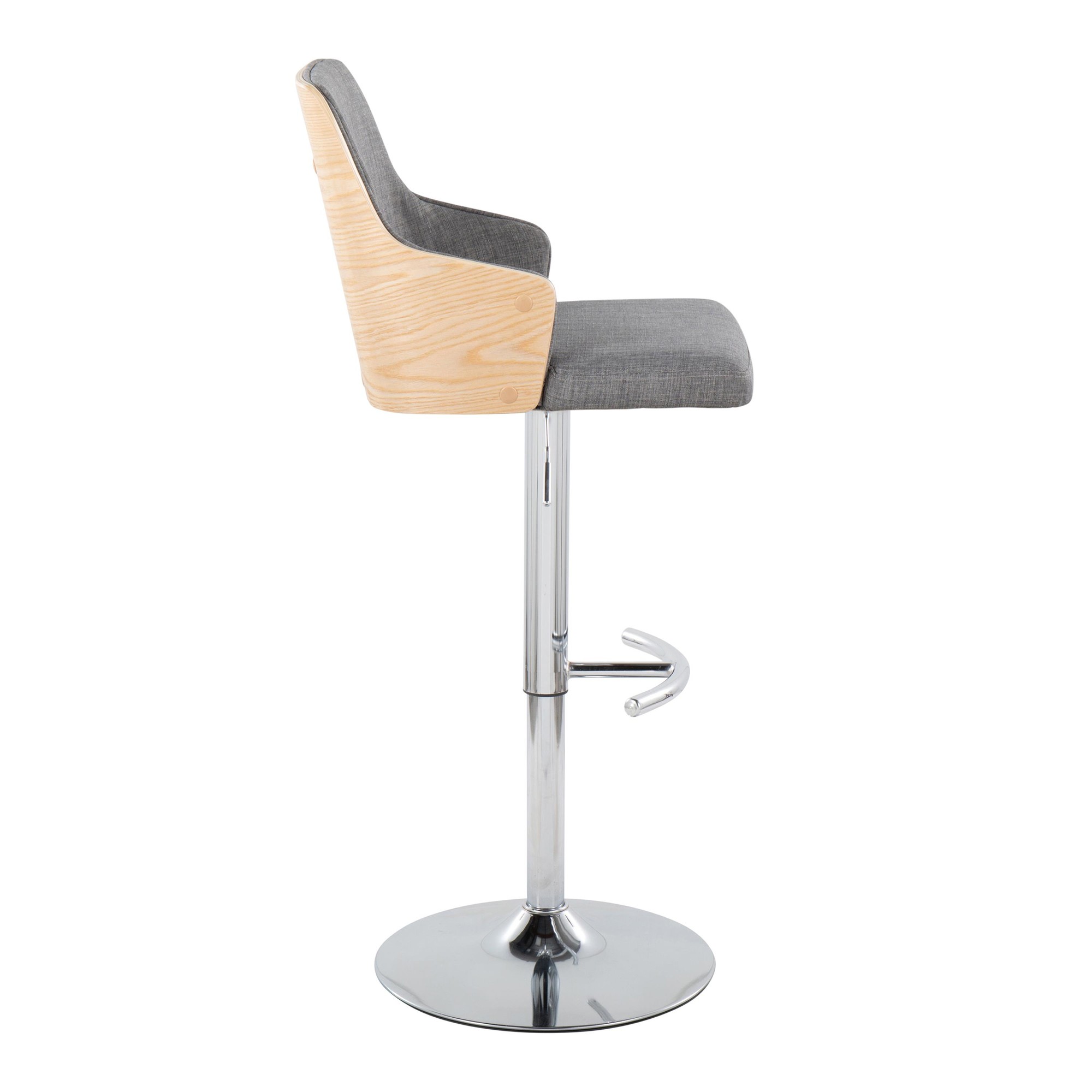 Stella Contemporary Adjustable Swivel Barstools in Grey and Wood (Set of 2) (Set of 2) 5 Stella Contemporary Adjustable Swivel Barstools in Grey and Wood (Set of 2) (Set of 2) - Image 5