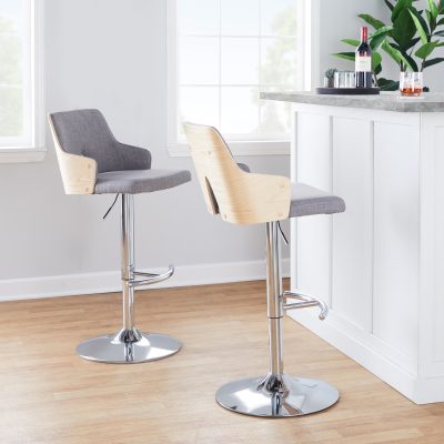 Stella Contemporary Adjustable Swivel Barstools in Grey and Wood (Set of 2) (Set of 2)