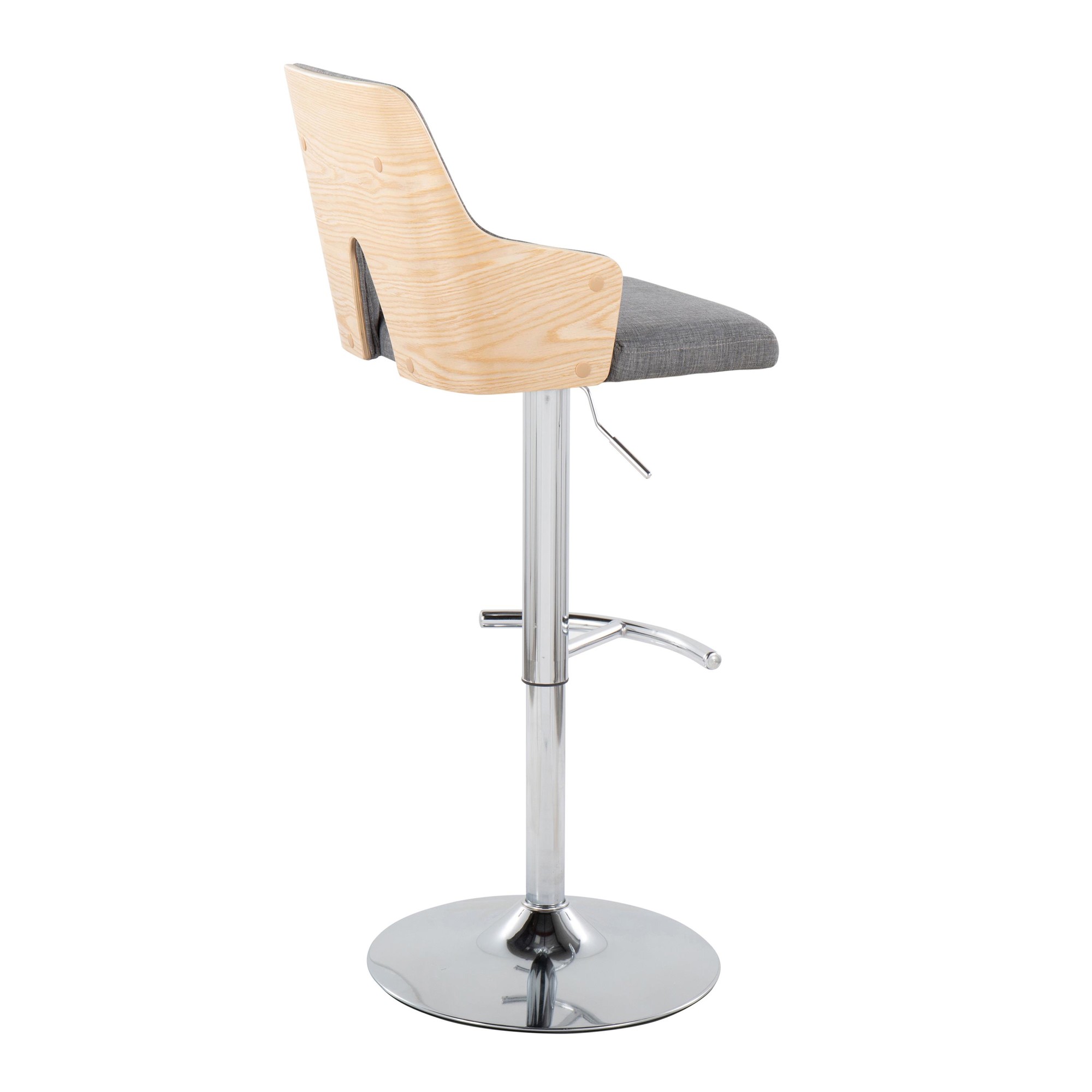 Stella Contemporary Adjustable Swivel Barstools in Grey and Wood (Set of 2) (Set of 2) 6 Stella Contemporary Adjustable Swivel Barstools in Grey and Wood (Set of 2) (Set of 2) - Image 6