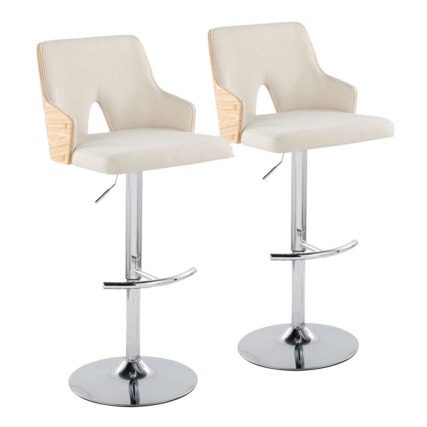 Stella Contemporary Cream Fabric Adjustable Swivel Barstools Set of 2 2