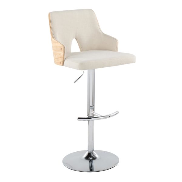 Stella Contemporary Cream Fabric Adjustable Swivel Barstools Set of 2 3