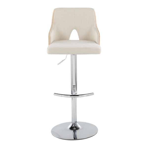 Stella Contemporary Cream Fabric Adjustable Swivel Barstools Set of 2 7
