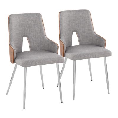 Stella Mid-Century Light Grey Accent Chairs Walnut Wood (Set of 2)