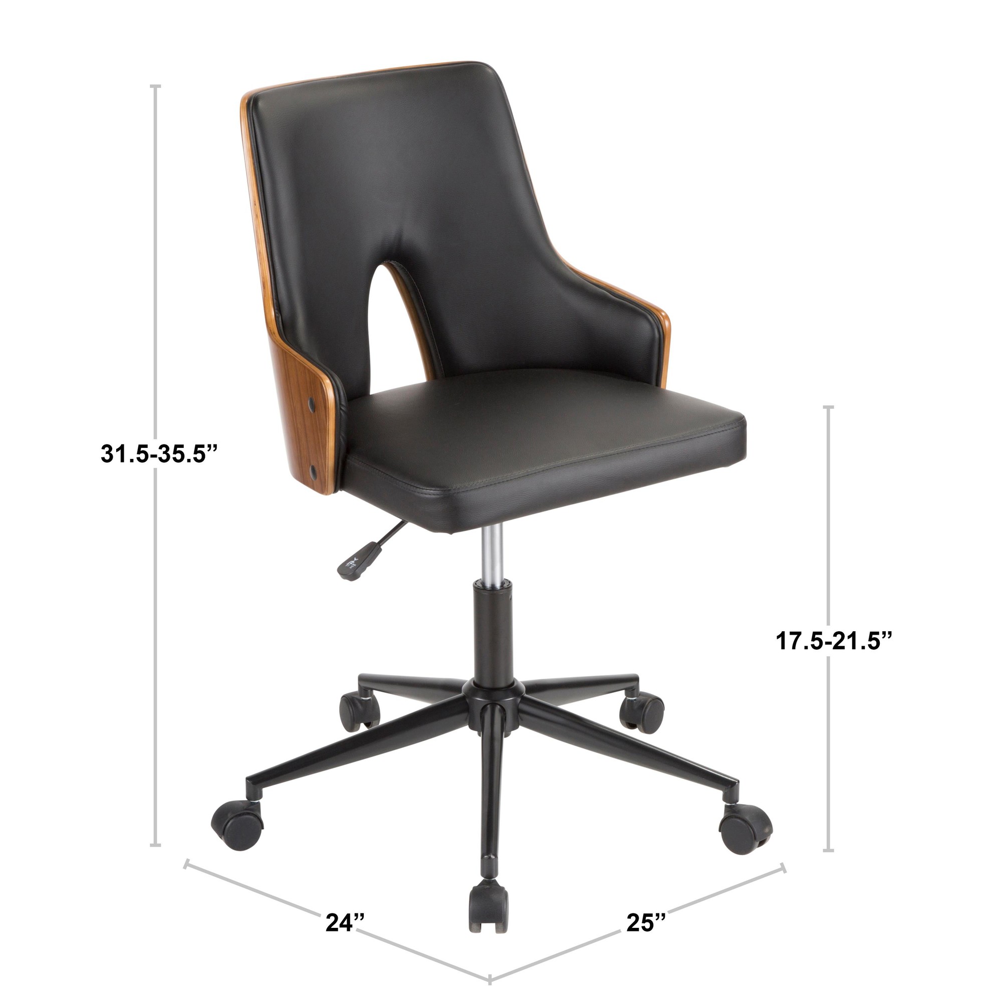 Stella Mid-Century Modern Walnut and Black Office Chair 9 Stella Mid-Century Modern Walnut and Black Office Chair - Image 9