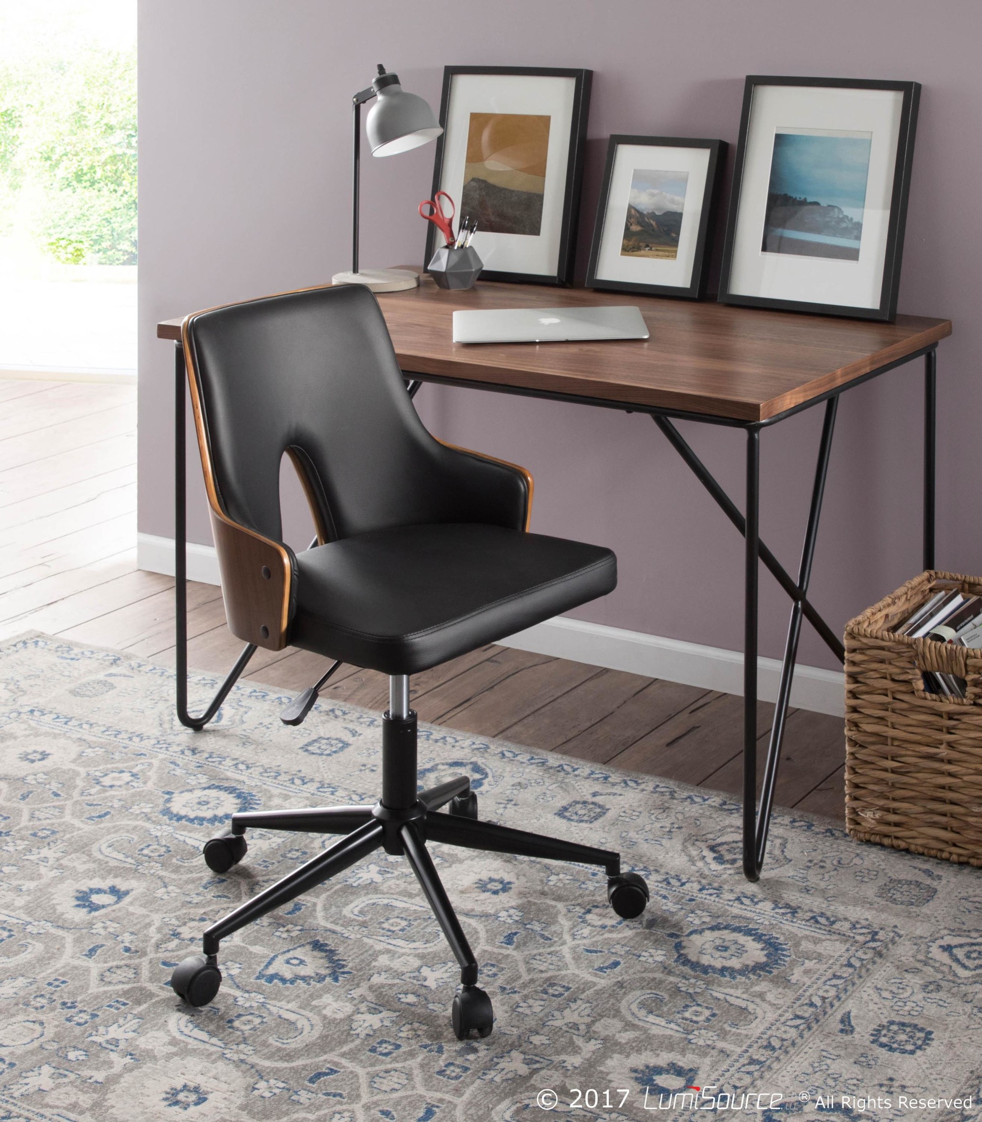 Stella Mid-Century Modern Walnut and Black Office Chair 1 Stella Mid-Century Modern Walnut and Black Office Chair
