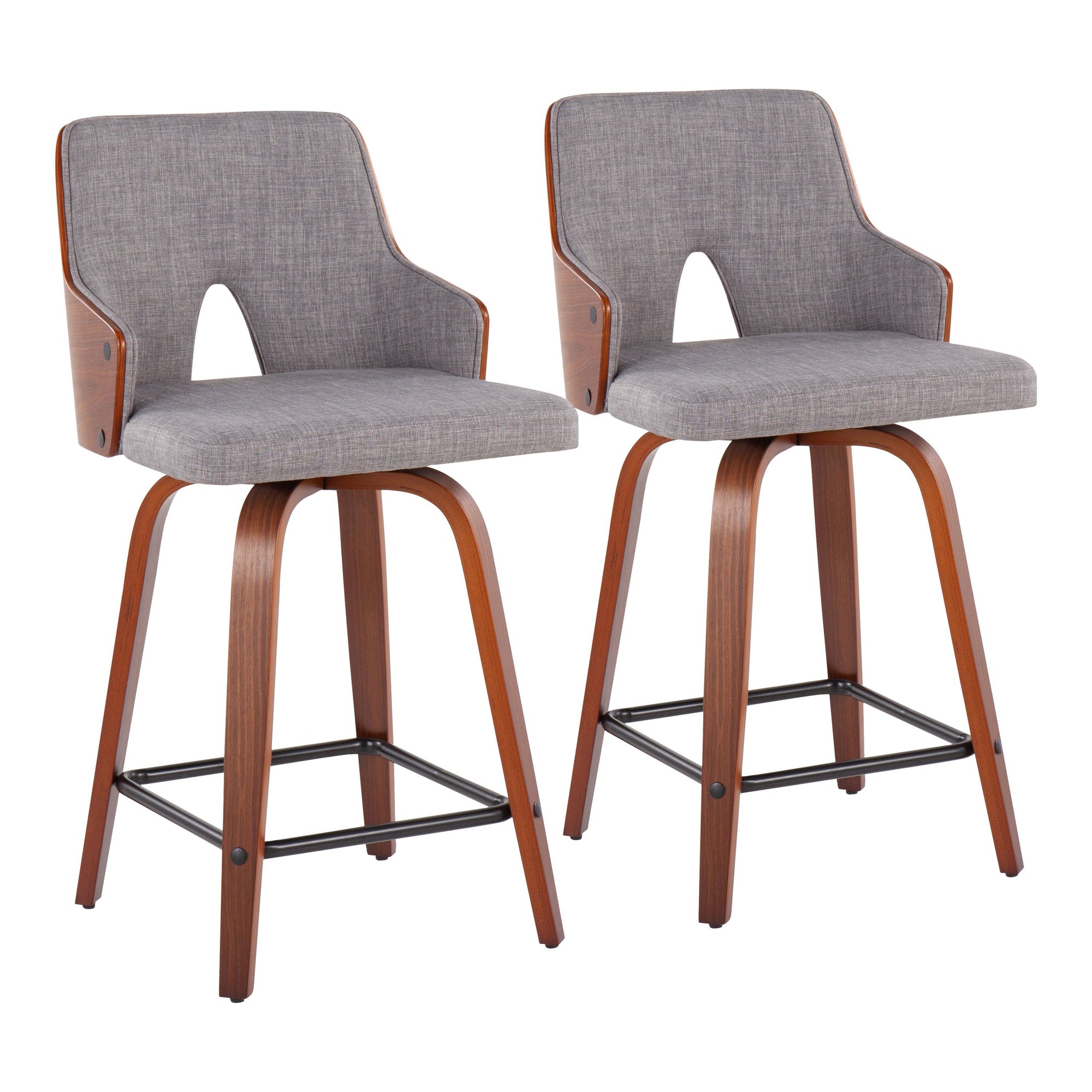 Stella Walnut and Light Grey Mid-Century Modern Counter Stools (Set of 2) 3 Stella Walnut and Light Grey Mid-Century Modern Counter Stools (Set of 2) - Image 3