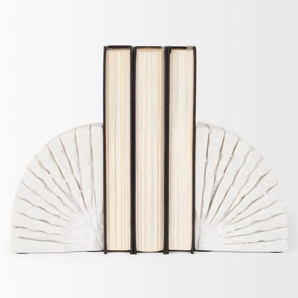 Stept White Marble Bookends wrough carving set of 2 1