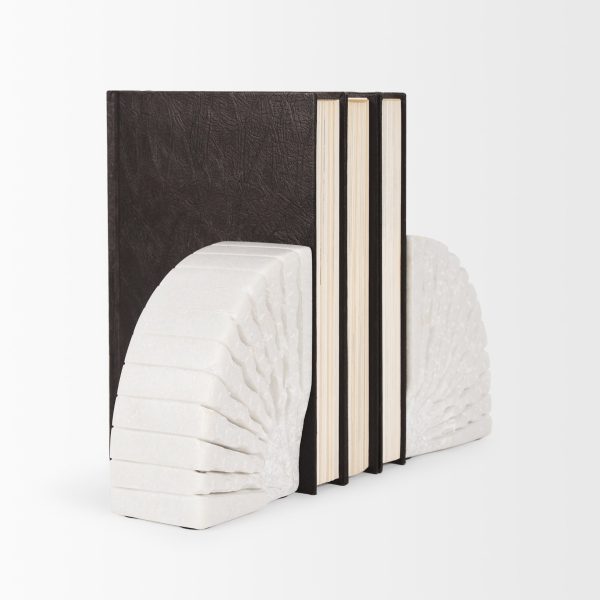 Stept White Marble Bookends wrough carving set of 2 3