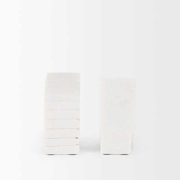 Stept White Marble Bookends wrough carving set of 2 5