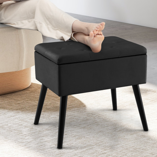 Velvet Storage Ottoman with Hinged Lid and Solid Wood Legs 2 Velvet Storage Ottoman with Hinged Lid and Solid Wood Legs - Image 2