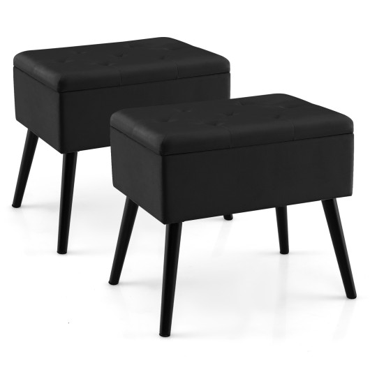 Velvet Storage Ottoman with Hinged Lid and Solid Wood Legs 4 Velvet Storage Ottoman with Hinged Lid and Solid Wood Legs - Image 4