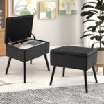 Velvet Storage Ottoman with Hinged Lid and Solid Wood Legs 27 Velvet Storage Ottoman with Hinged Lid and Solid Wood Legs