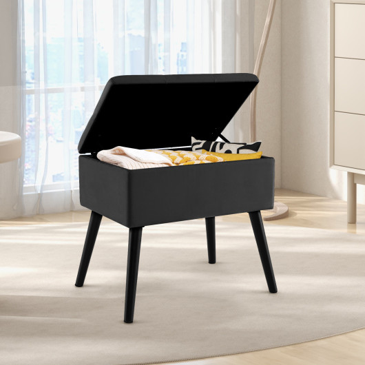 Velvet Storage Ottoman with Hinged Lid and Solid Wood Legs 7 Velvet Storage Ottoman with Hinged Lid and Solid Wood Legs - Image 7