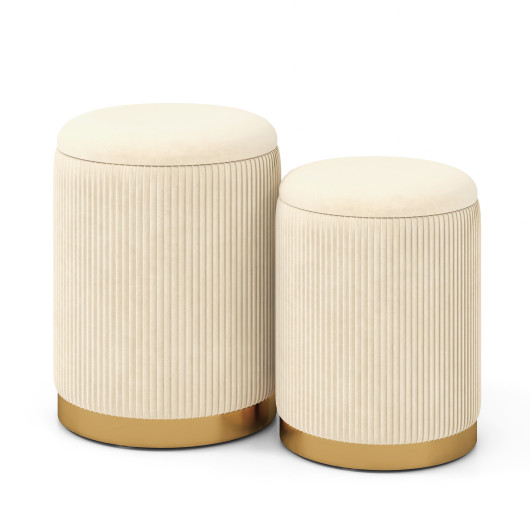 Stackable Velvet Linen Storage Ottomans with Gold Trim (Set of 2) 3 Stackable Velvet Linen Storage Ottomans with Gold Trim (Set of 2) - Image 3
