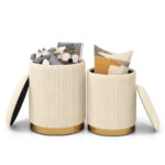 Stackable Velvet Linen Storage Ottomans with Gold Trim (Set of 2) 18 Stackable Velvet Linen Storage Ottomans with Gold Trim (Set of 2)