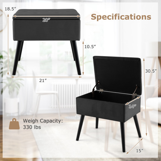 Velvet Storage Ottoman with Hinged Lid and Solid Wood Legs 5 Velvet Storage Ottoman with Hinged Lid and Solid Wood Legs - Image 5