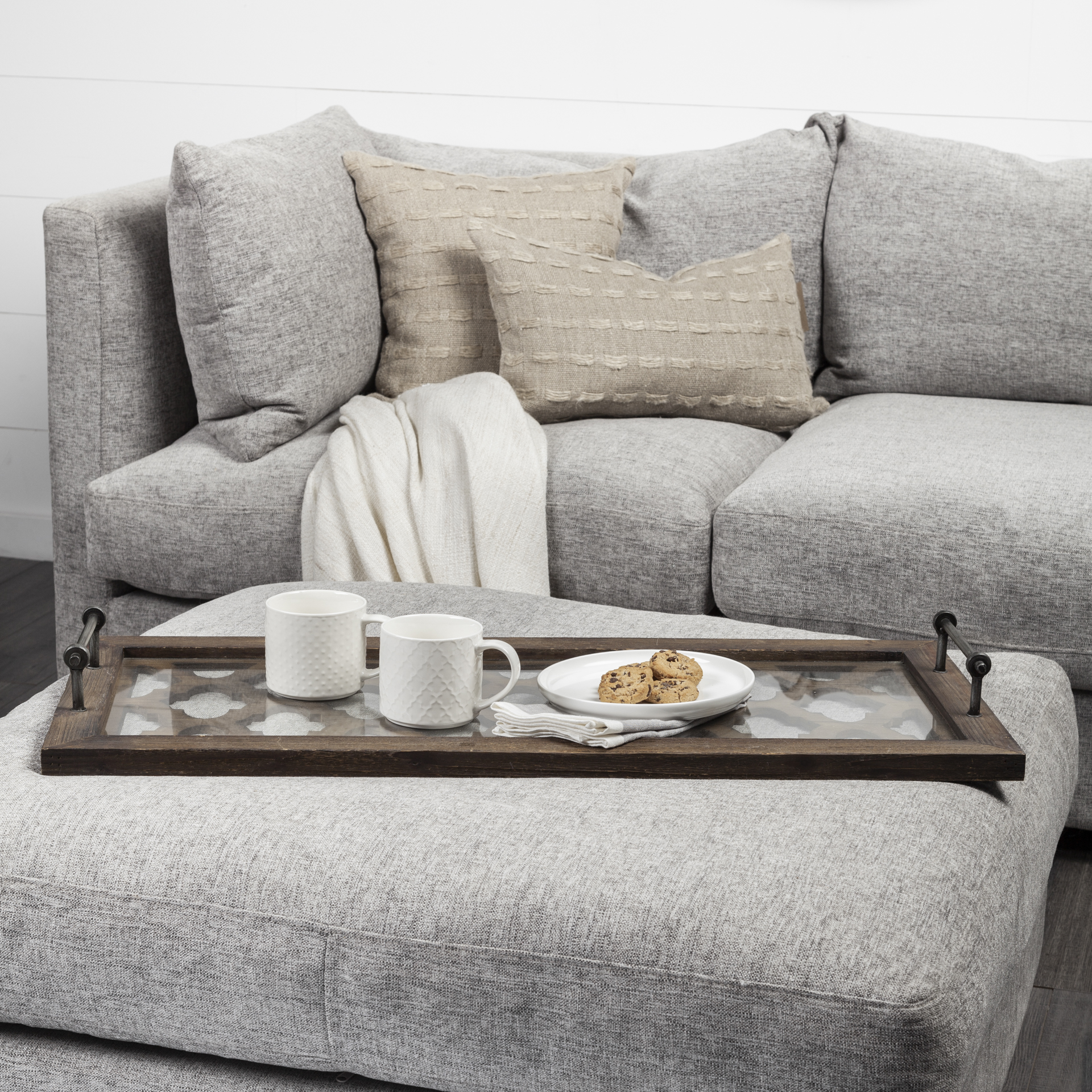 Stotonic 35L x 16W Brown Wood W Glass Top Rectangular Serving Tray 2 Stotonic 35L x 16W Brown Wood W Glass Top Rectangular Serving Tray - Image 2