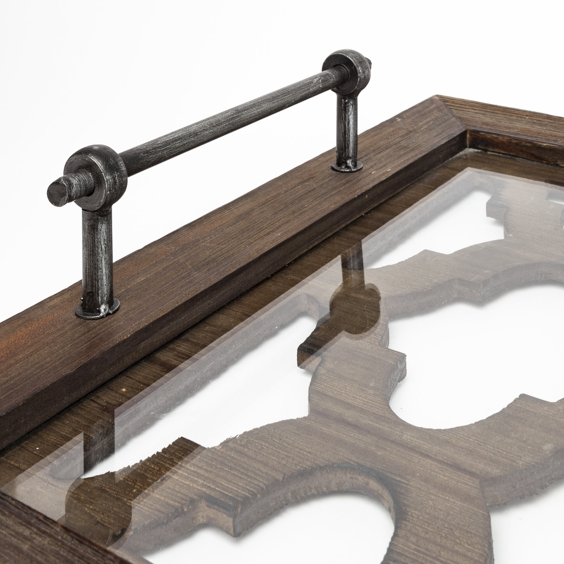 Stotonic 35L x 16W Brown Wood W Glass Top Rectangular Serving Tray 7 Stotonic 35L x 16W Brown Wood W Glass Top Rectangular Serving Tray - Image 7