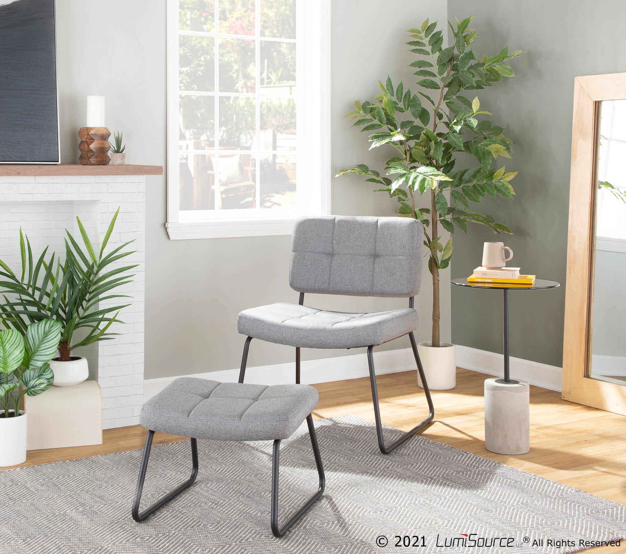 Stout Grey Fabric Contemporary Lounge Chair and Ottoman Set 2 Stout Grey Fabric Contemporary Lounge Chair and Ottoman Set - Image 2