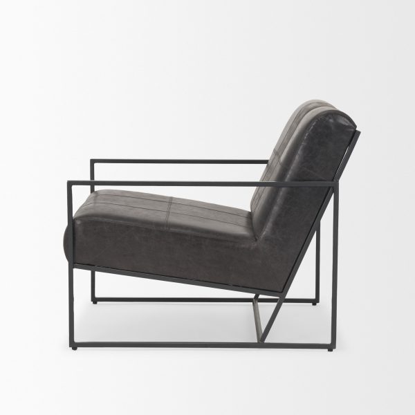 Stratton Gunmetal w Genuine Aged Black Leather Upholstered Accent Chair 3