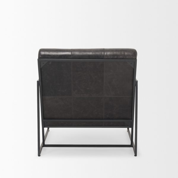Stratton Gunmetal w Genuine Aged Black Leather Upholstered Accent Chair 4