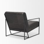 Stratton Gunmetal w/ Genuine Aged Black Leather Upholstered Accent Chair