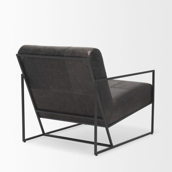 Stratton Gunmetal w Genuine Aged Black Leather Upholstered Accent Chair 5
