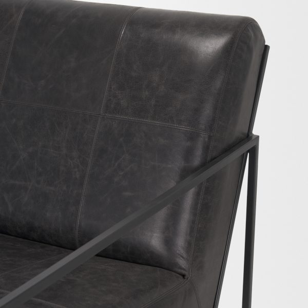 Stratton Gunmetal w Genuine Aged Black Leather Upholstered Accent Chair 7