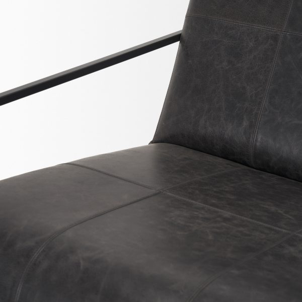 Stratton Gunmetal w Genuine Aged Black Leather Upholstered Accent Chair 8