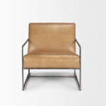 Stratton Gunmetal w/ Genuine Brown Leather Upholstered Accent Chair