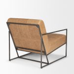 Stratton Gunmetal w/ Genuine Brown Leather Upholstered Accent Chair